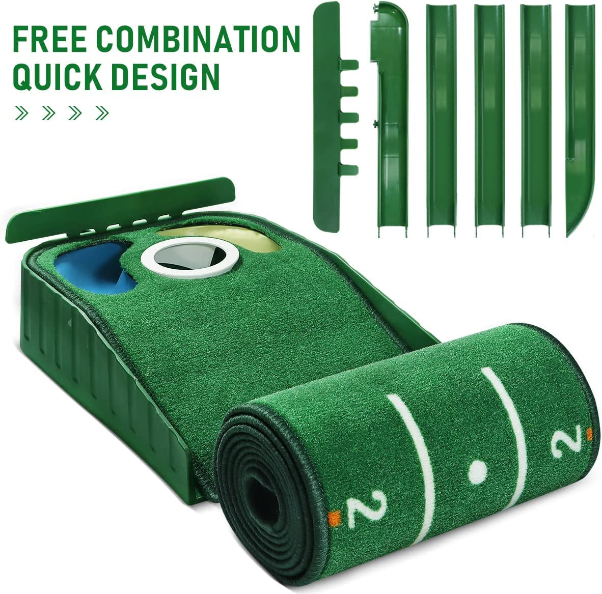 Golf Putting Green, Mat for Indoors, Golf Putting Matt with Ball Return and 3 Holes, Golf Training and Practice Equipment at Home or Office, Golf Gifts Accessories for Men…