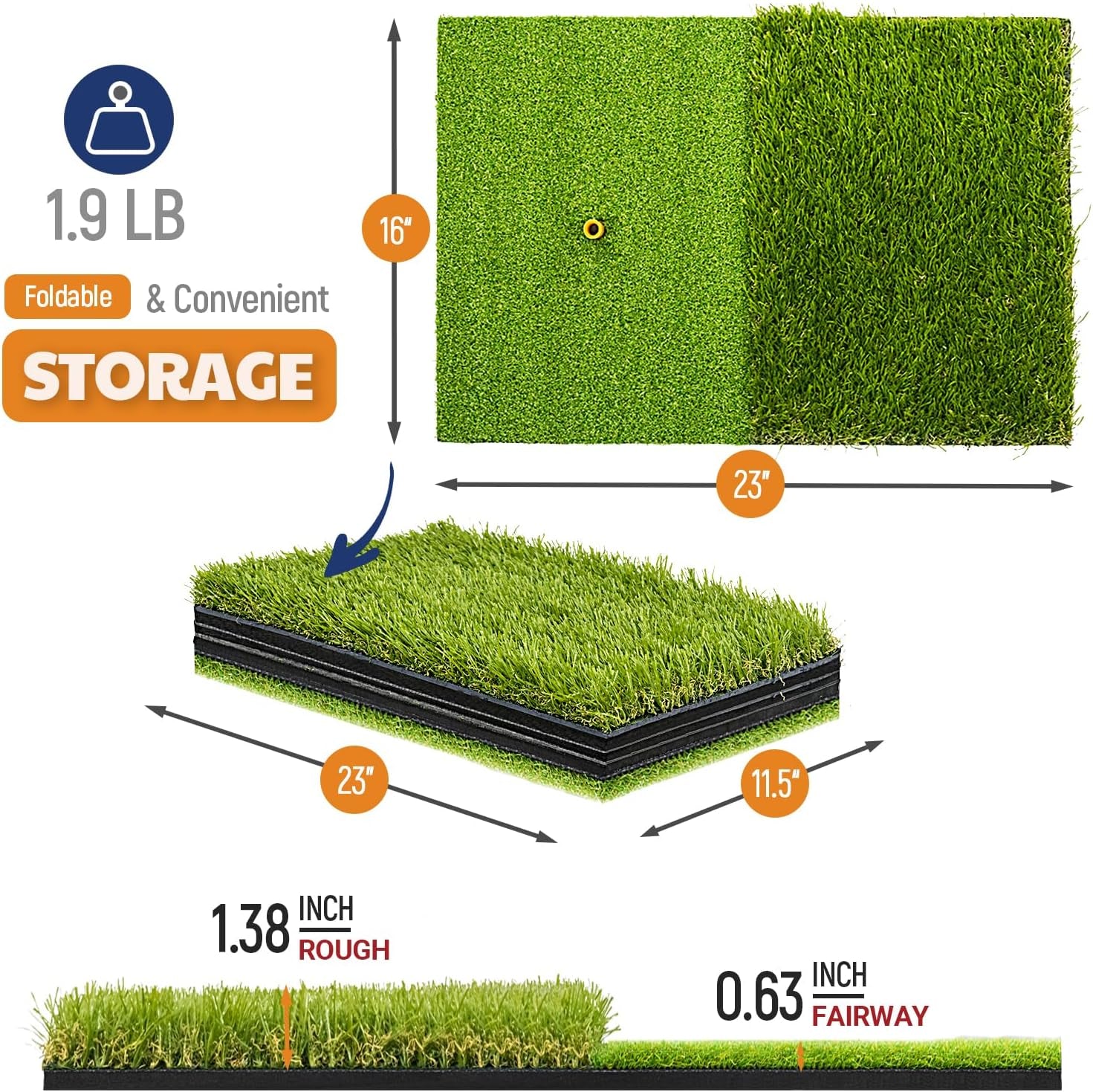 Golf Hitting Mat, Two Options (Heavy Rubber Base Dual-Turf Mat with Ball Tray, Tri-Turf Mat with Practice Golf Balls), Portable Golf Practice Training Mat for Indoor & Outdoor