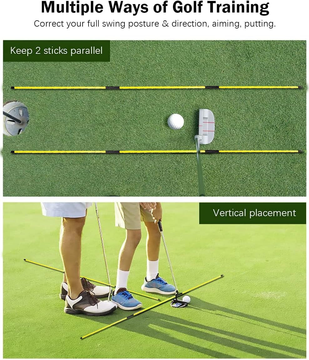 Golf Alignment Sticks (Pack of 2) 48-Inch Collapsible Golf Alignment Sticks for Aiming,Putting,Full Swing Trainer,Posture Corrector,Portable Golf Training Equipment with Tube Case