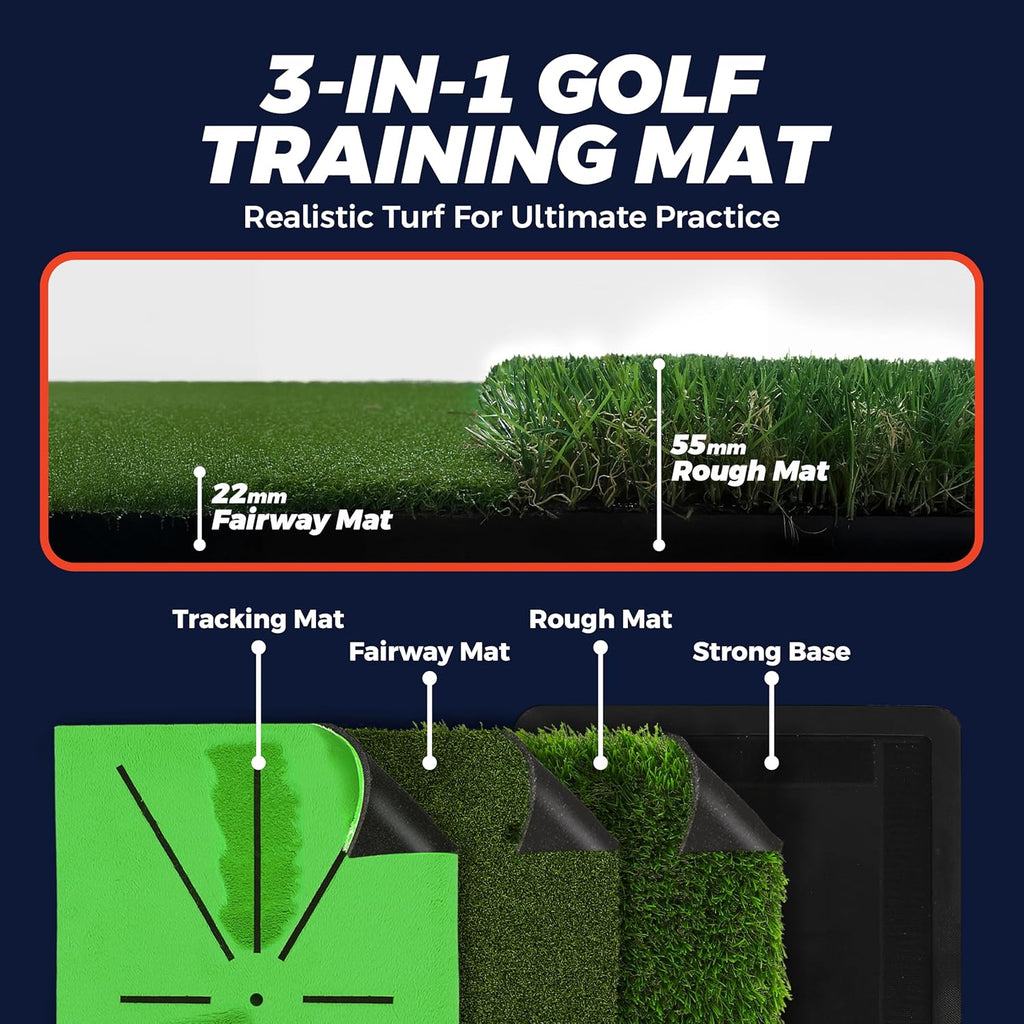- Golf Mat - Golf Hitting Mat - Golf Mats Practice Outdoor Indoor Golf Training Mat - Golf Practice Mats Outdoor - Chipping Mat - Shows Swing Path - Golf Turf Mat 3-In-1 Impact Golf Mat