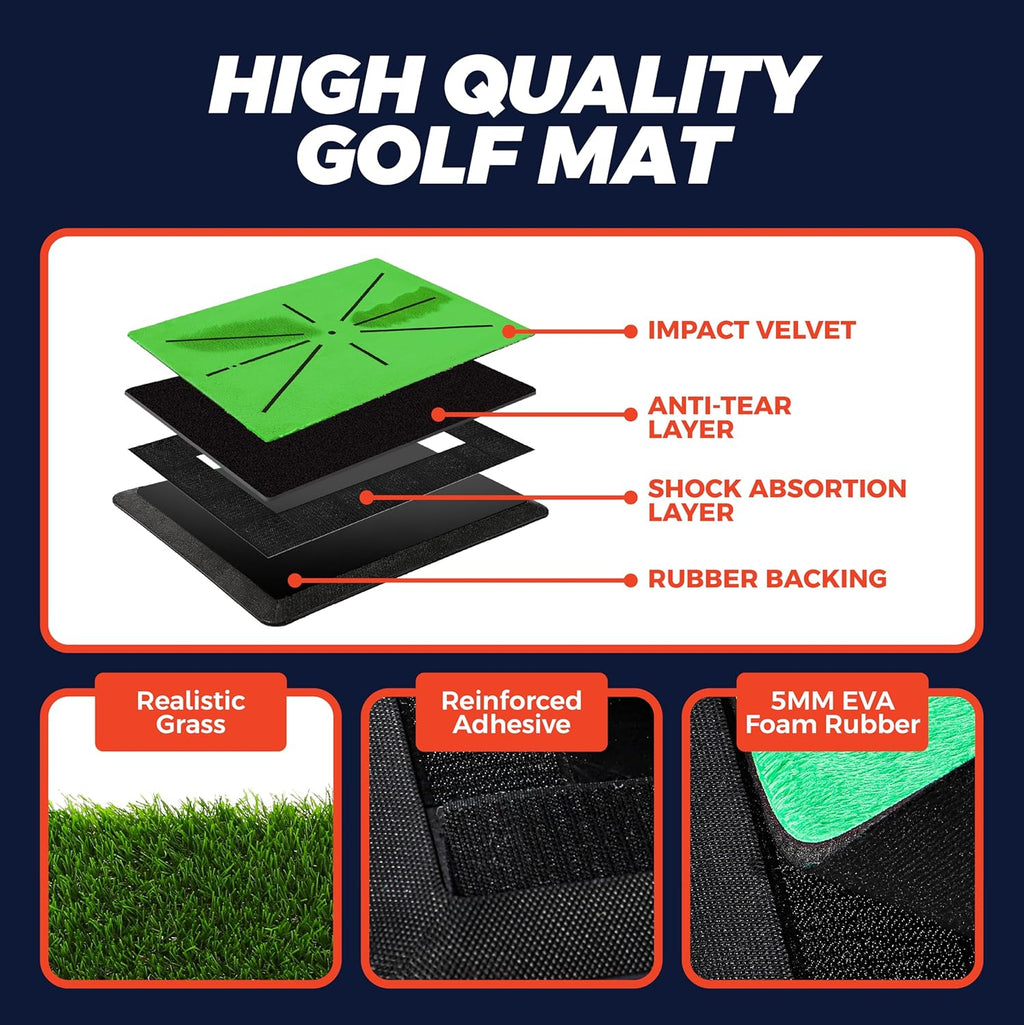 - Golf Mat - Golf Hitting Mat - Golf Mats Practice Outdoor Indoor Golf Training Mat - Golf Practice Mats Outdoor - Chipping Mat - Shows Swing Path - Golf Turf Mat 3-In-1 Impact Golf Mat